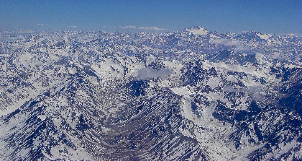 Panoramic view of the Andes mountain Range in Chile.