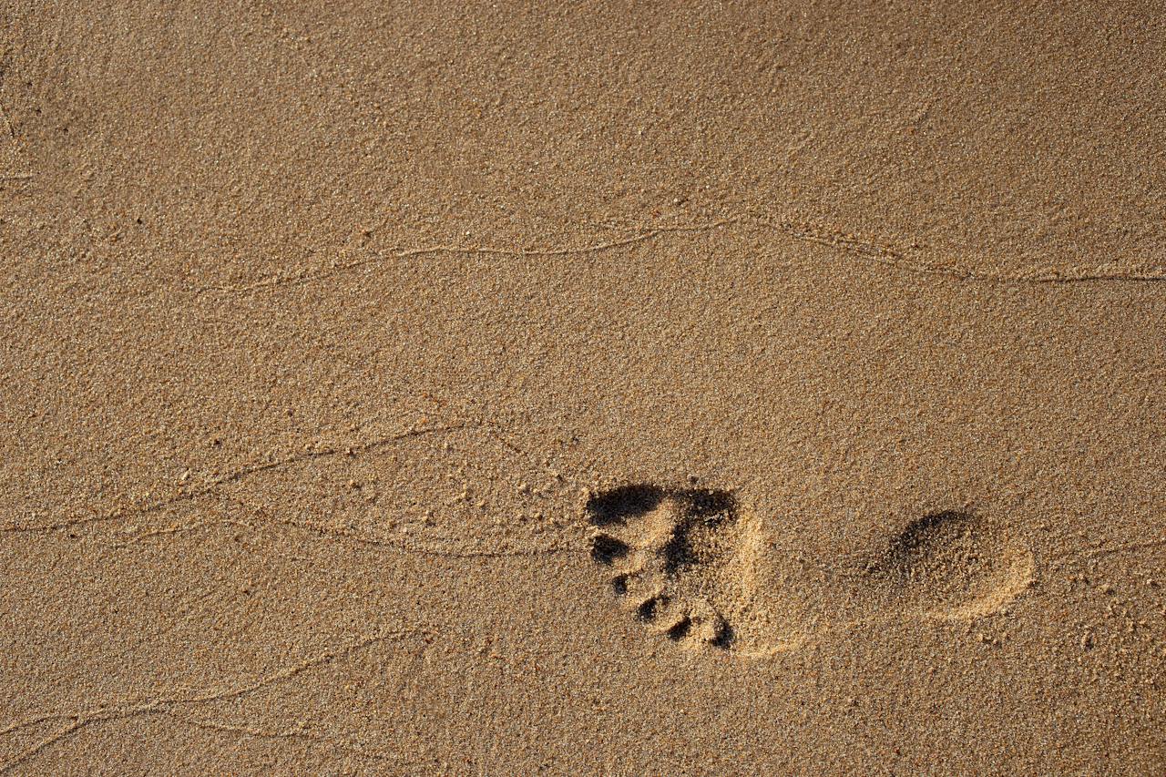Photo of a human footprint on sand