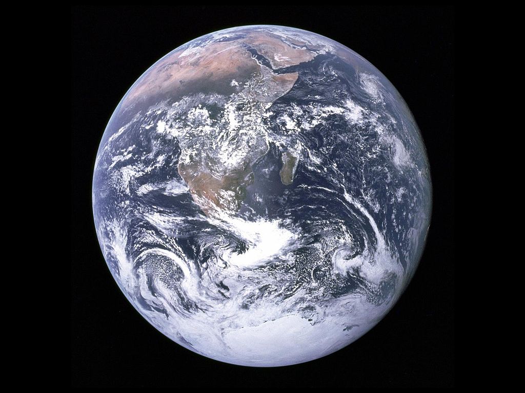 View of the Earth as seen by the Apollo 17 crew traveling toward the moon.