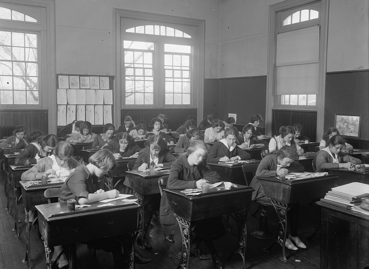 Grayscale photo of a Junior High School