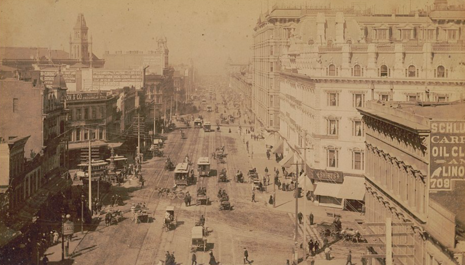 Grayscale Photo San Francisco in the late 19th century.