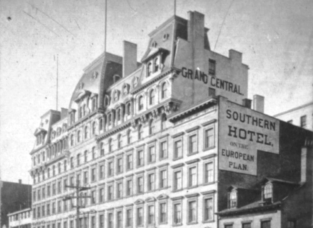 Grayscale photo of the Grand Central Hotel