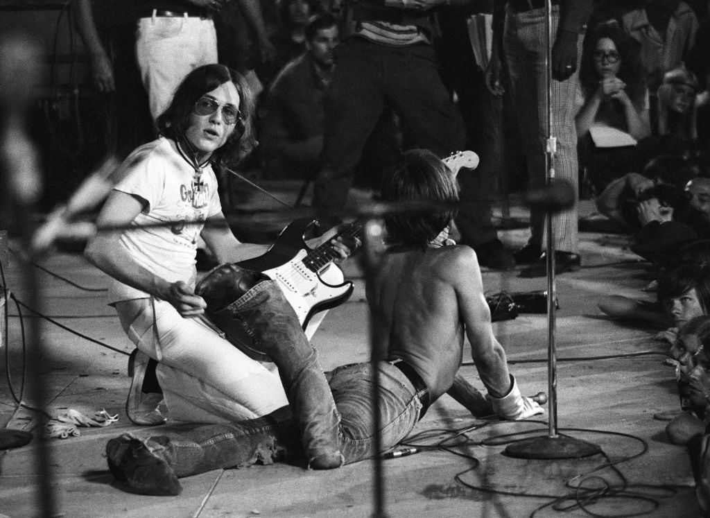 Iggy Pop and guitarist Ron Asheton performing with The Stooges