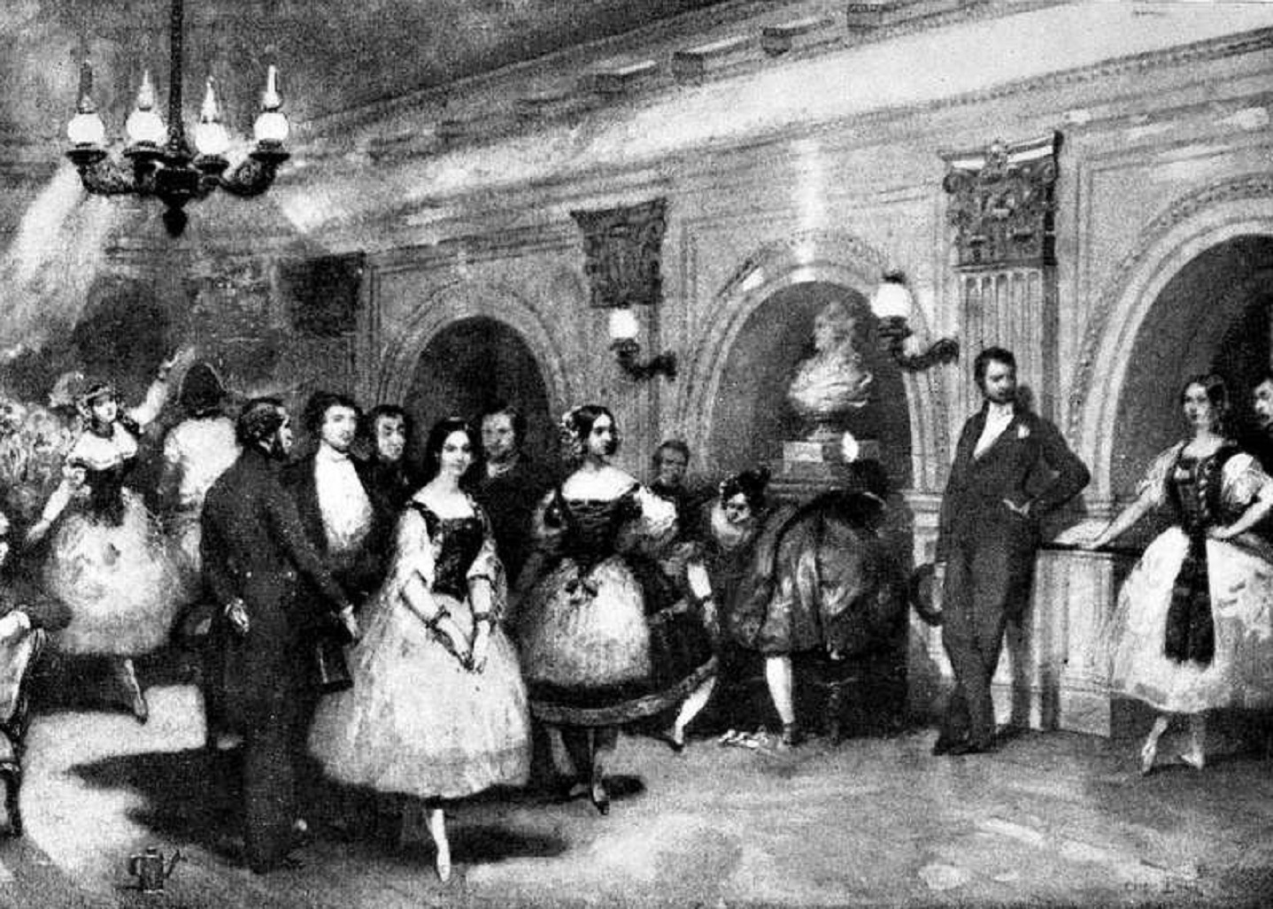 Dancers and their patrons in the Foyer de la Danse of the old Paris Opera - 1841