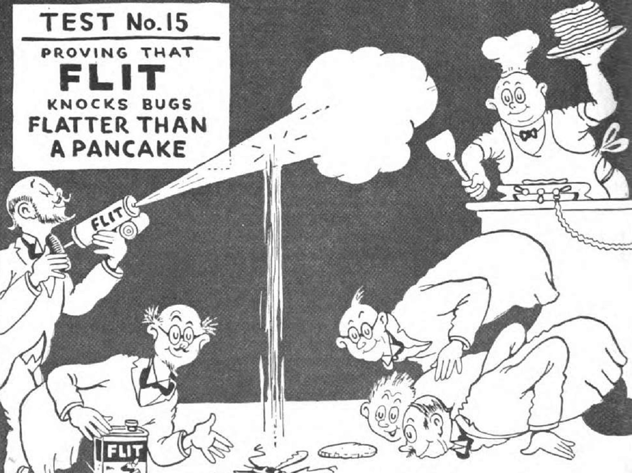 Advertising cartoon for bug killer Flit - 1933