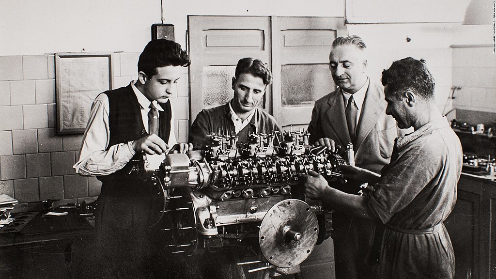 Enzo Ferrari and engineers