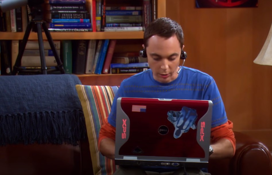 Sheldon in purple t-shirt