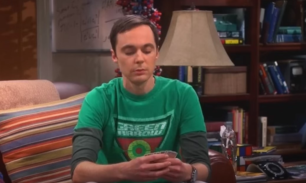 Sheldon in green t-shirt singing