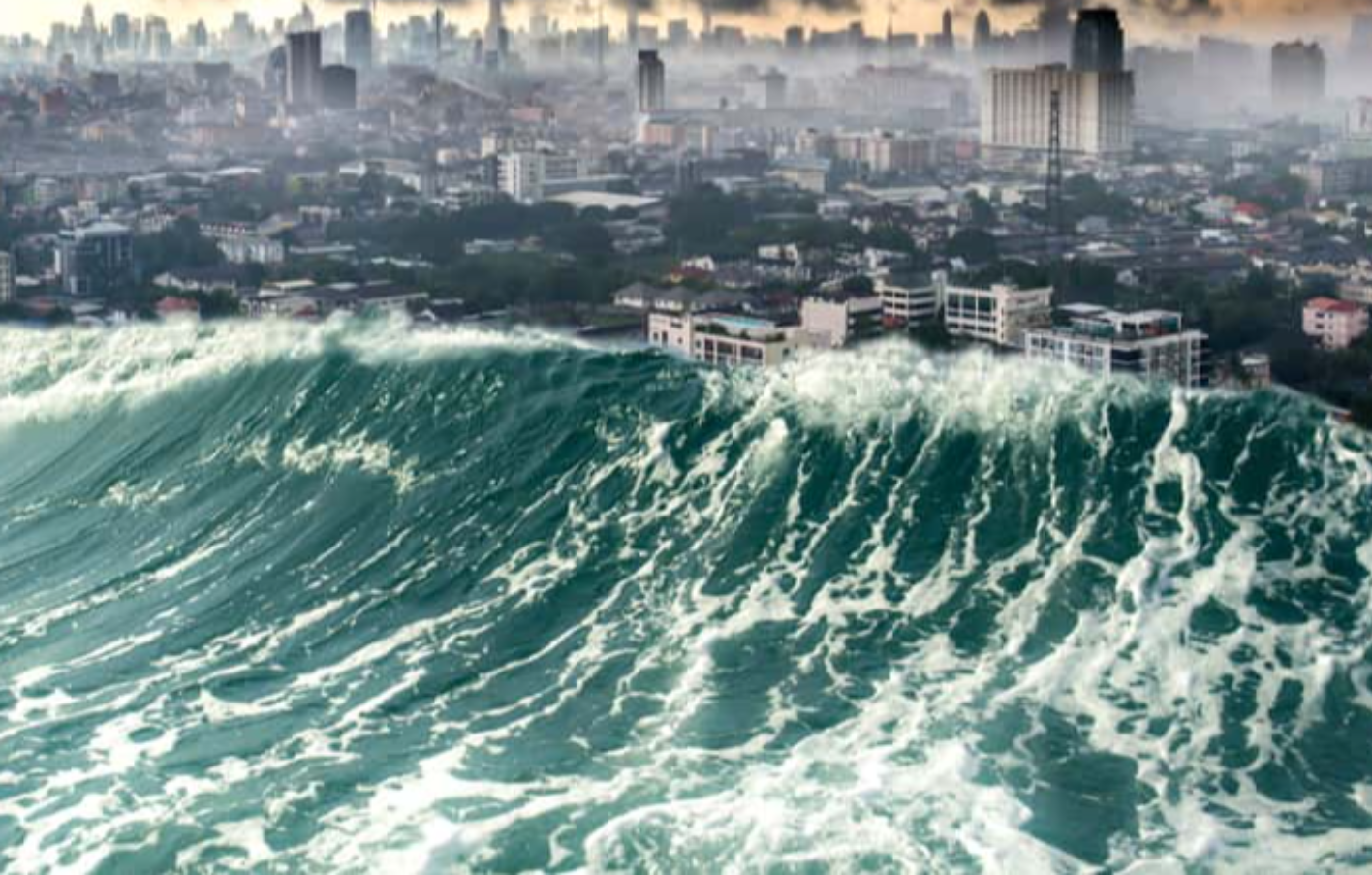 City destroyed by Tsunami waves