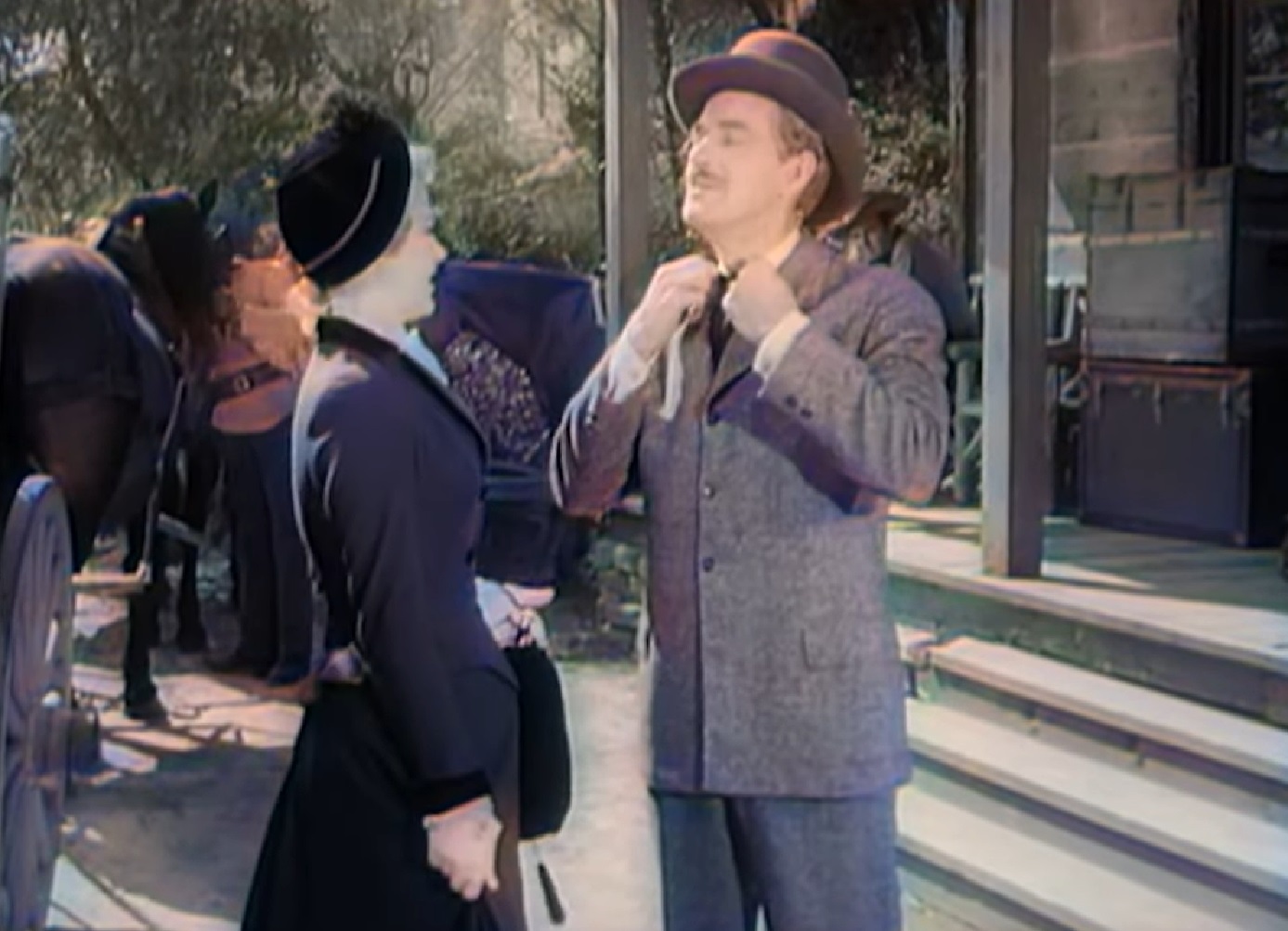 Screenshot of Black Bart (Arthur Space) standing outside - from Stories of the Century (1954-55)