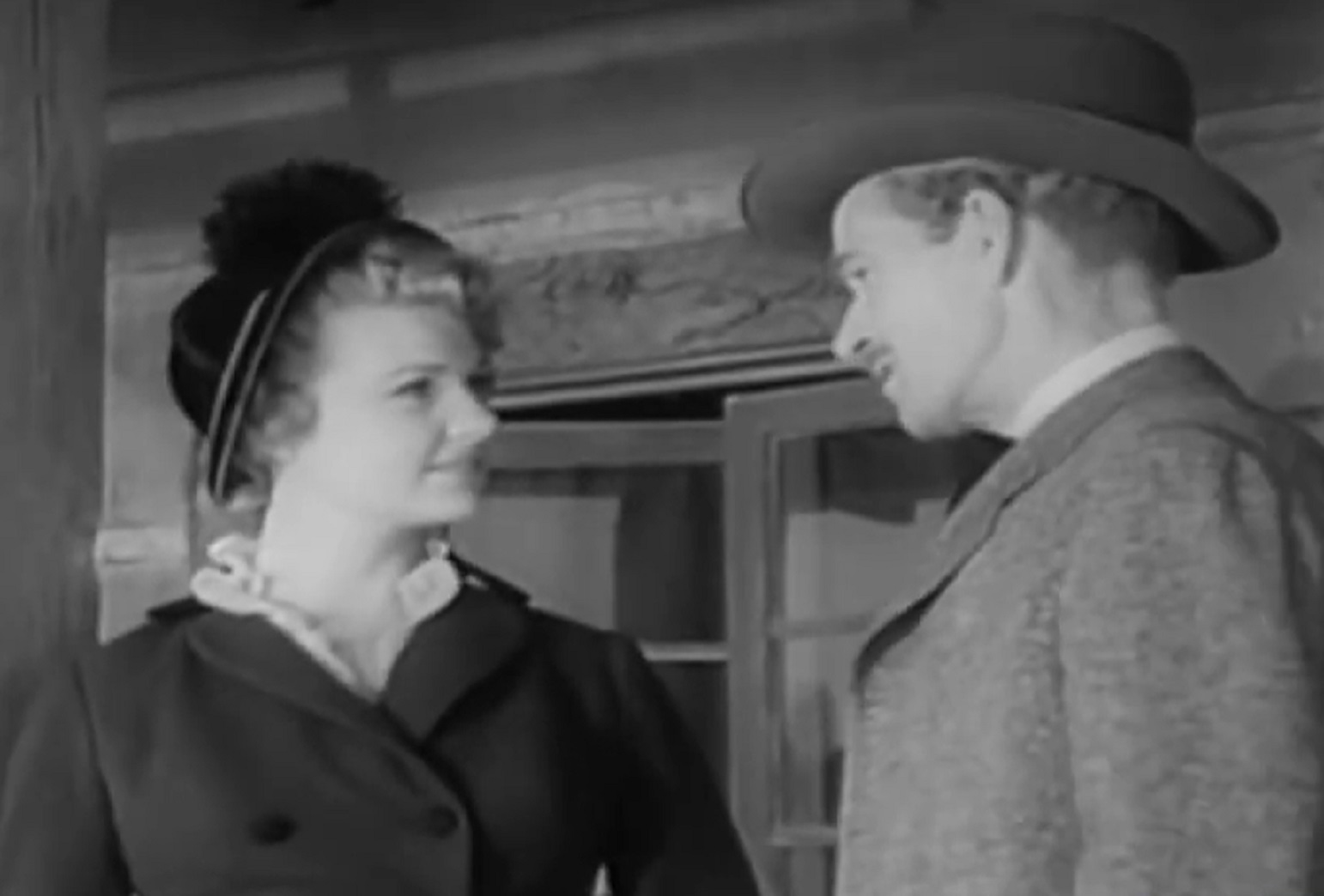 Screenshot of Black Bart (Arthur Space) is talking with woman outside - from Stories of the Century (1954-55)