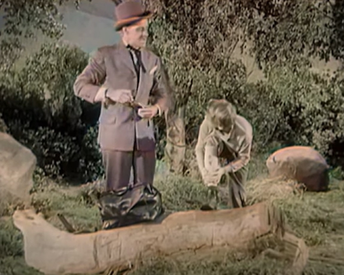 Screenshot of Black Bart (Arthur Space) talking with kid in the woods - from Stories of the Century (1954-55)