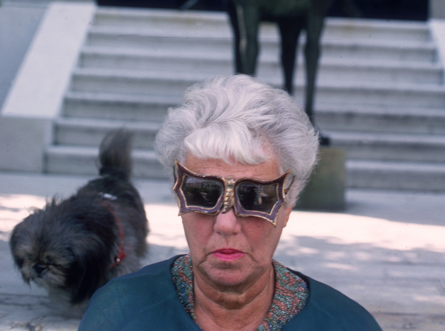 Headshot of American art collector and patron Peggy Guggenheim - 1967