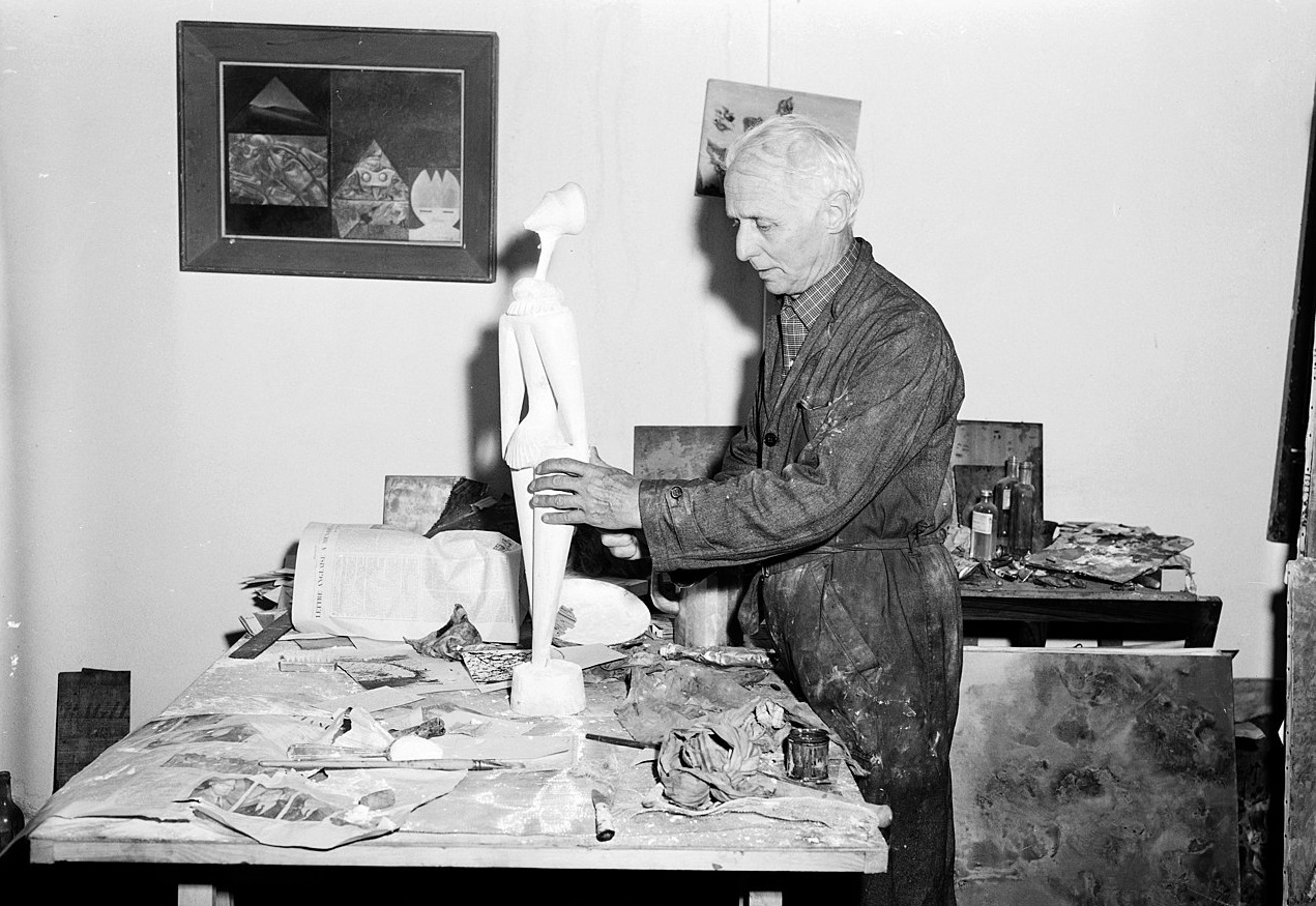Max Ernst working in work shop - 1961