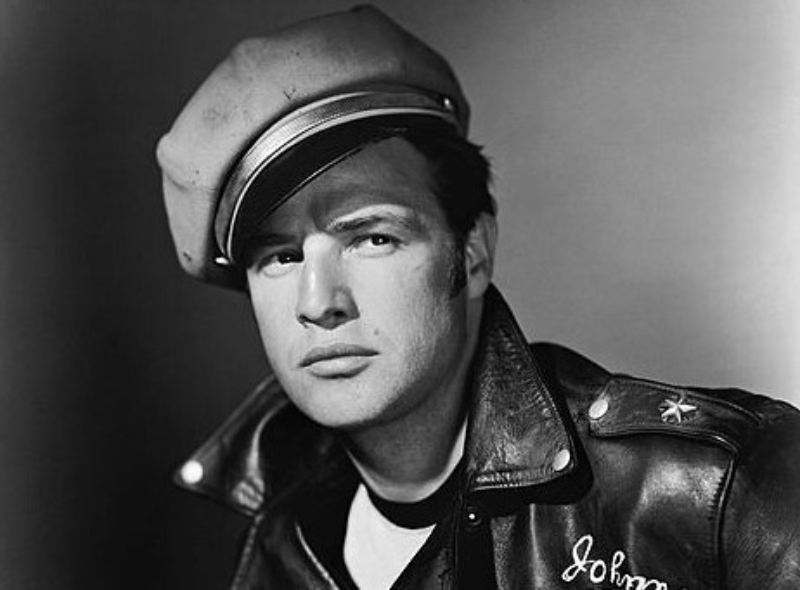 Marlon Brando in leather jacket and hat