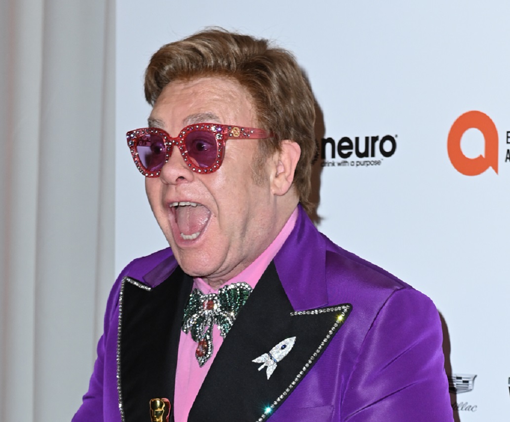 Elton John walks the red carpet at the Elton John AIDS Foundation Party on February 09, 2020