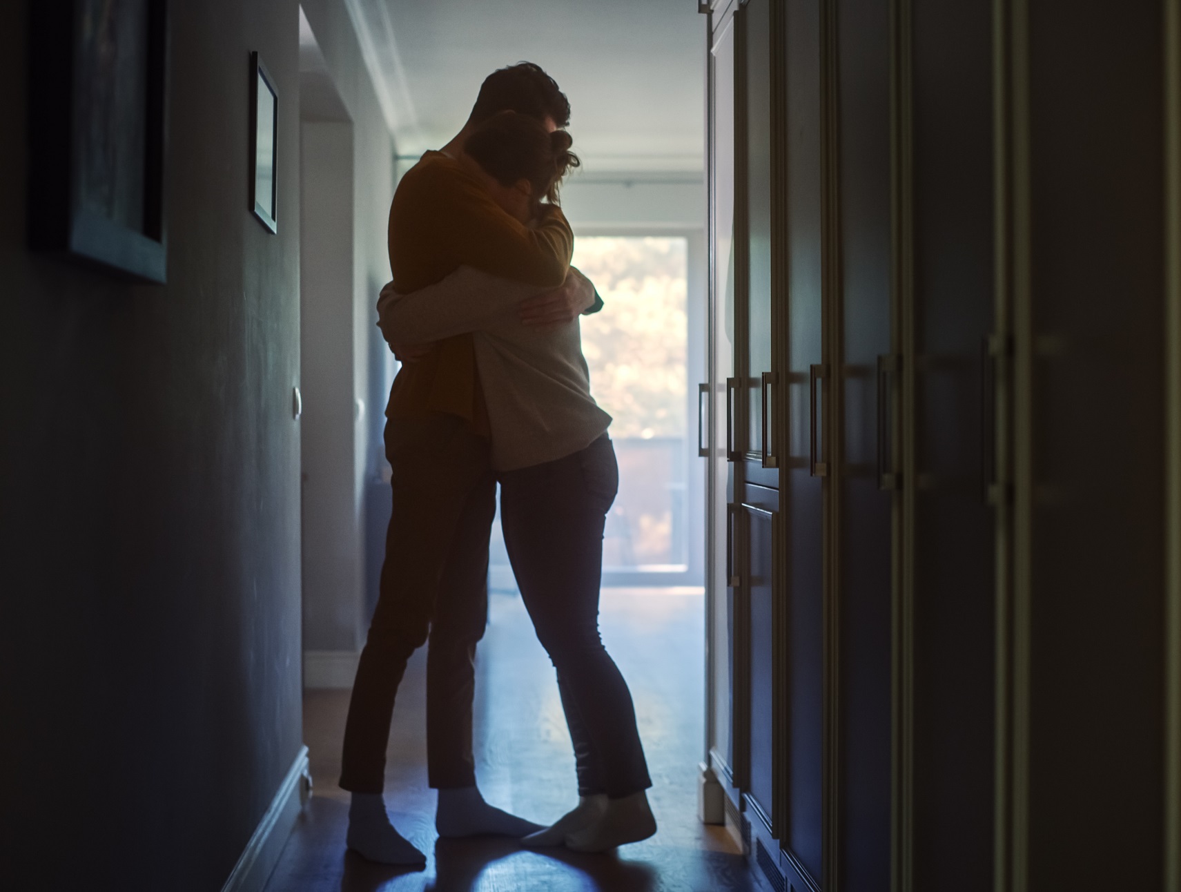 Sad Couple Embracing, Comforting Each other