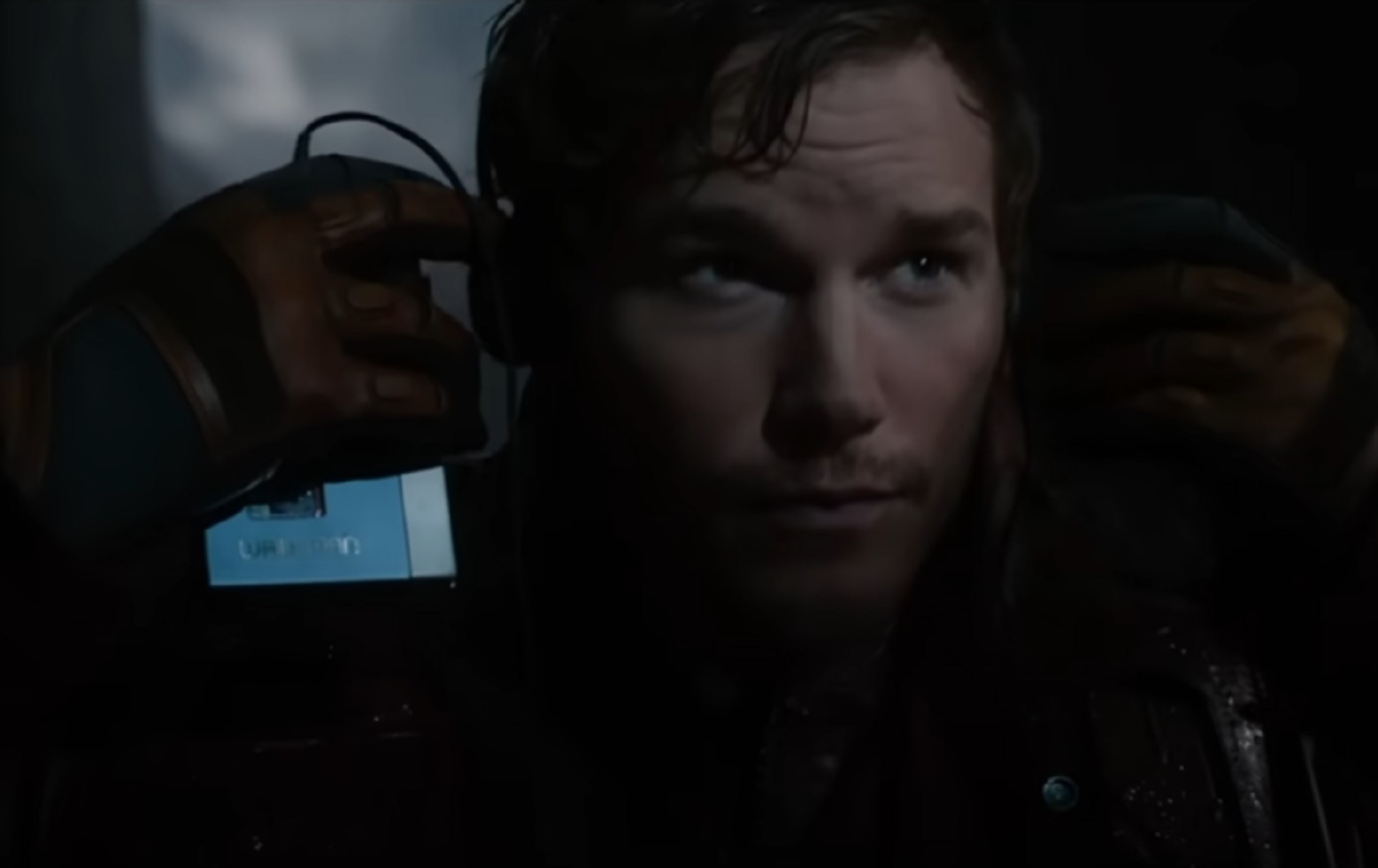 Screenshot of Chris Pratt listening music - from Guardians of the Galaxy (2014)