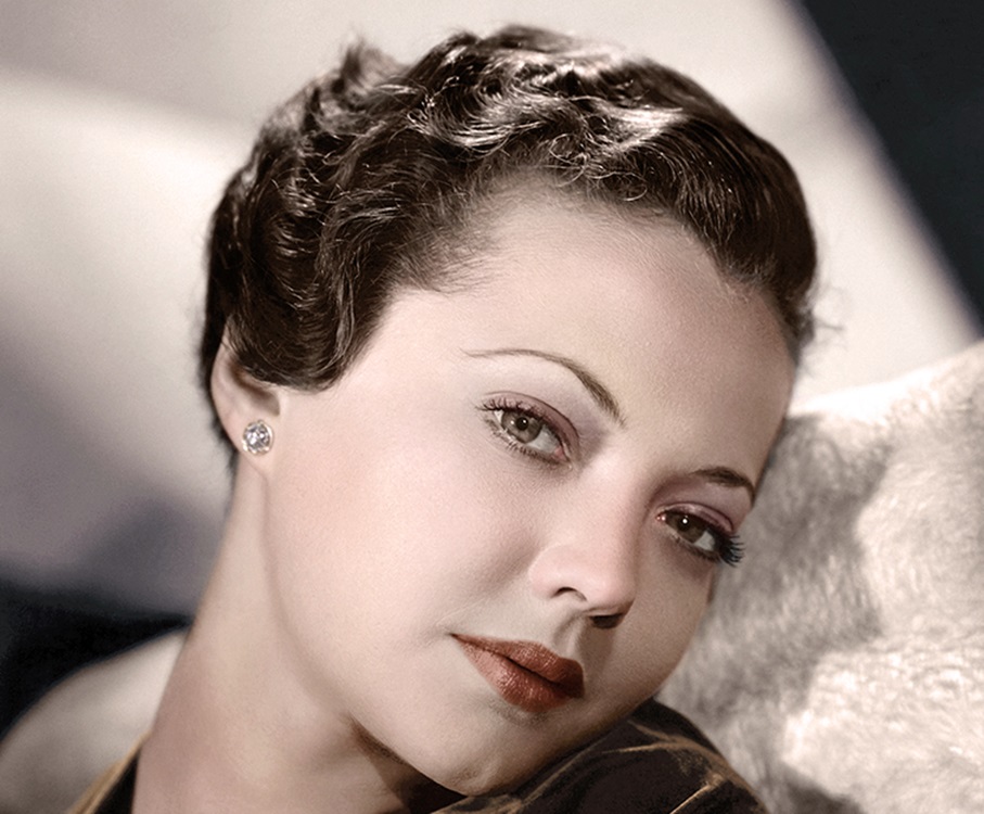 Portrait of Sylvia Sidney looking at camera.