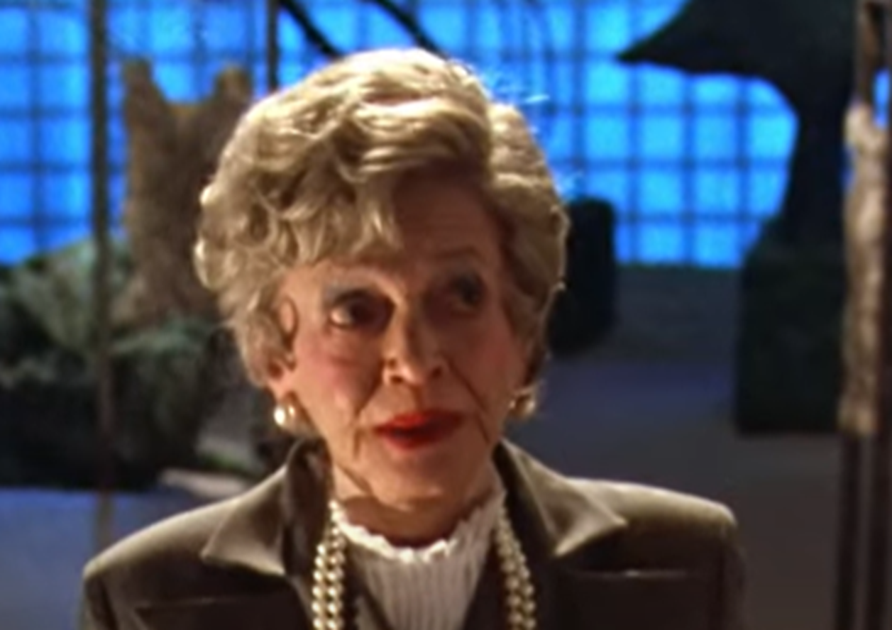 Screenshot of Sylvia Sidney looking at side - from Beetlejuice (1988)