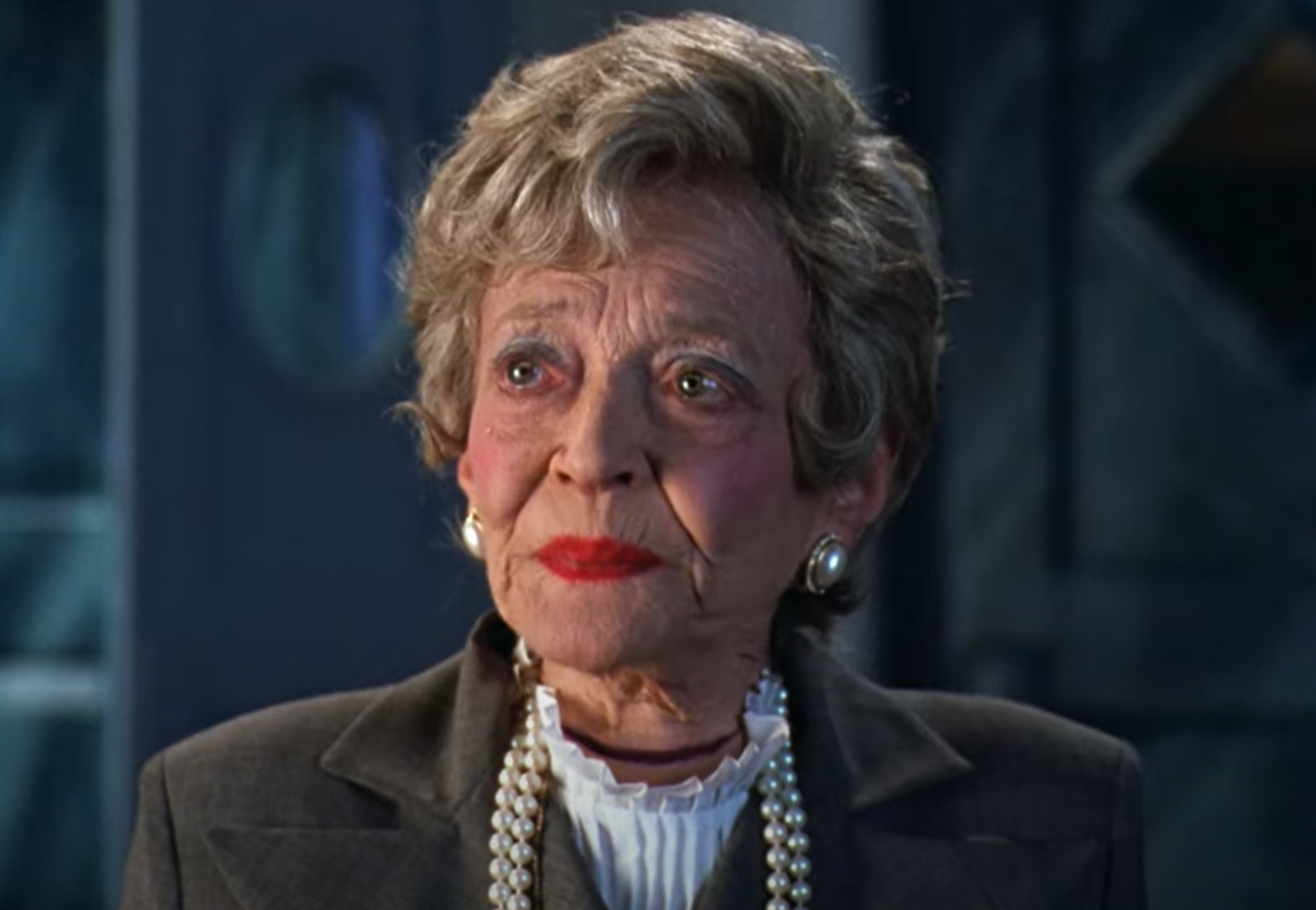 Screenshot of Sylvia Sidney looking at front - from Beetlejuice (1988) 
