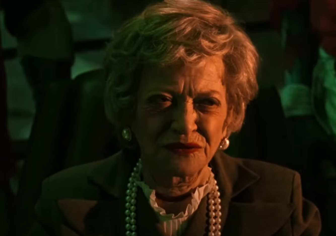 Screenshot of Sylvia Sidney looking at front - from Beetlejuice (1988) 