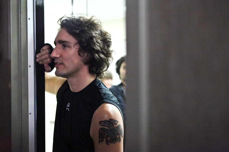 Portrait Photo of Justin Trudeau in a black t-shirt