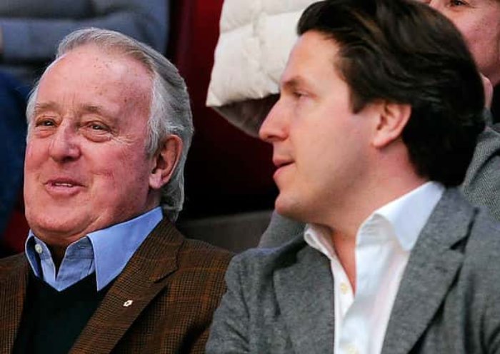 Former Canadian Prime Minister Brian Mulroney takes in the the NHL game