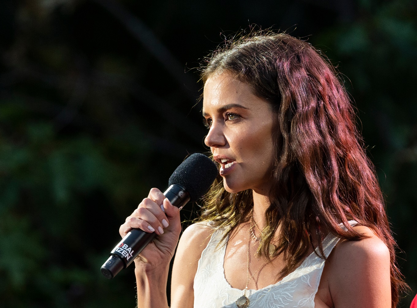 Katie Holmes of Proctor & Gamble speaks on stage during 2019 Global Citizen Festival at Central Park