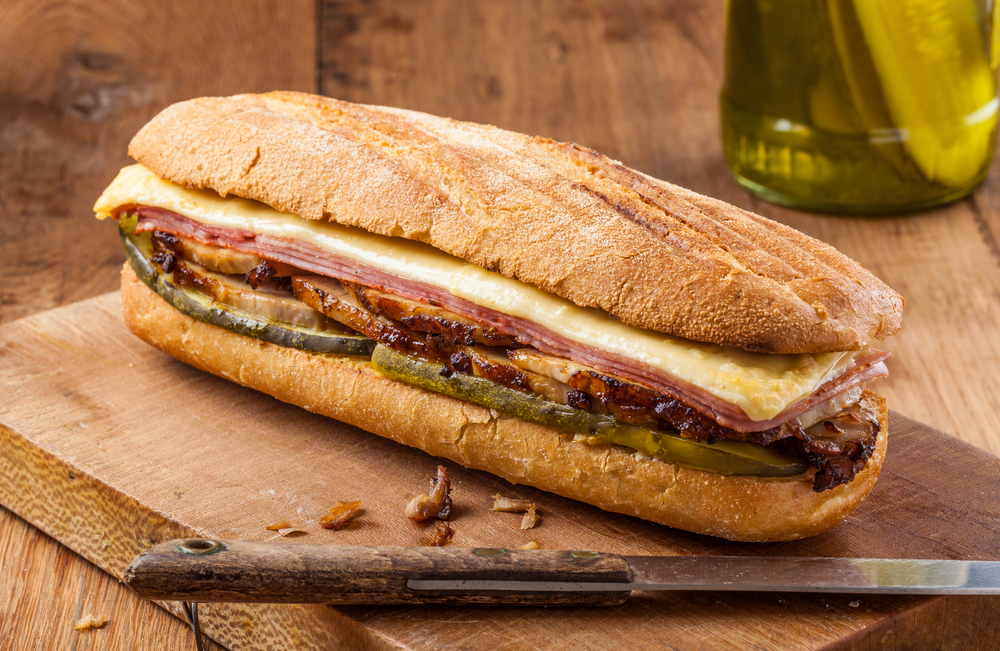 Traditional Cuban Sandwich with Ham, Pork and Cheese