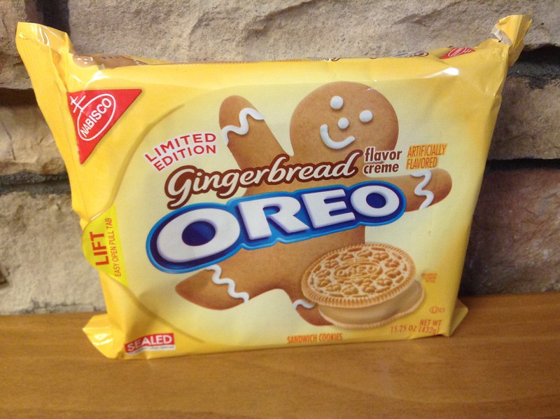 Gingerbread Flavor Oreo Cookies placed on a wooden surface