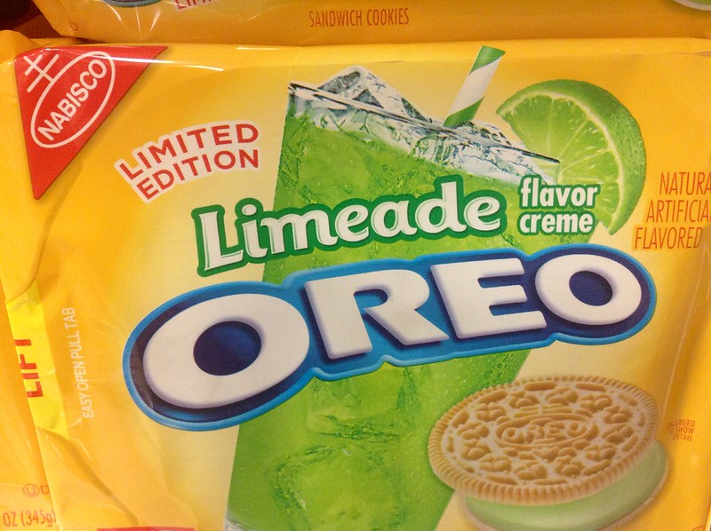 Limeade Flavor Oreo Cookies placed on a market rack