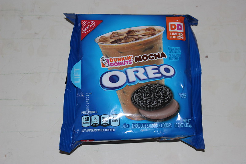 Close Up Photo of a box with Dunkin Donuts Mocha Oreo