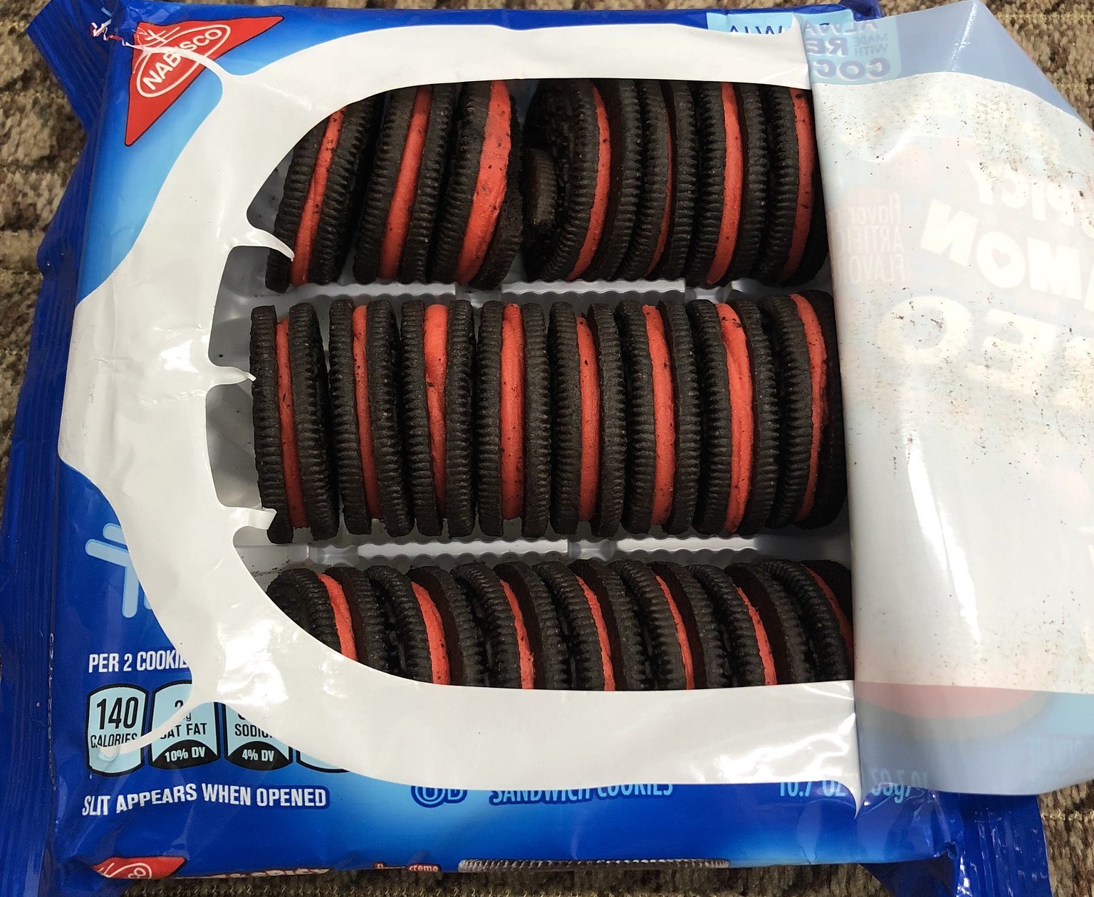 Close Up Photo of Box with Hot and Spicy Cinnamon Oreo Limited Edition