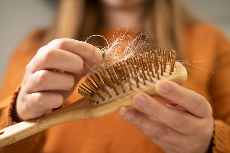 Photo of closeup of hairbrush