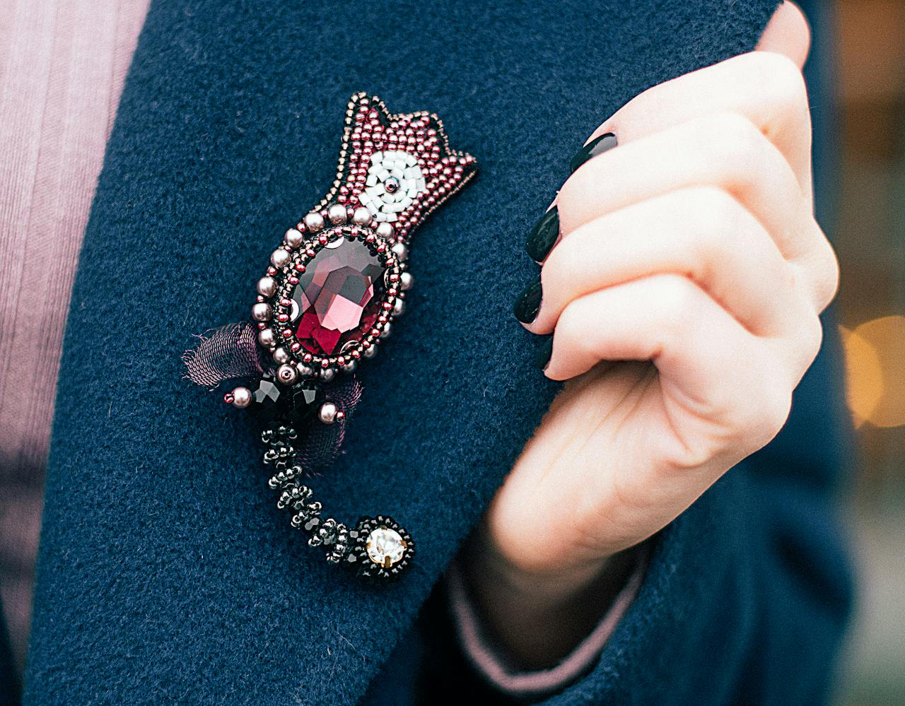 Woman wearing brooch