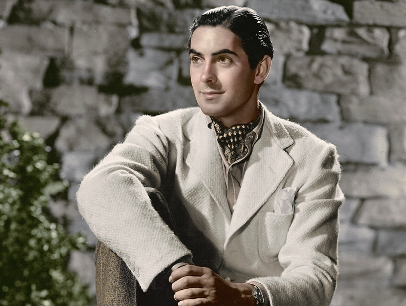A colorized portrait of Tyrone Power