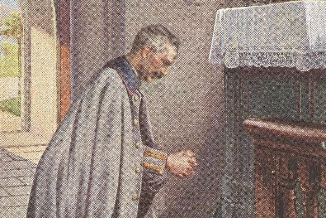 William II praying, postcard WWI