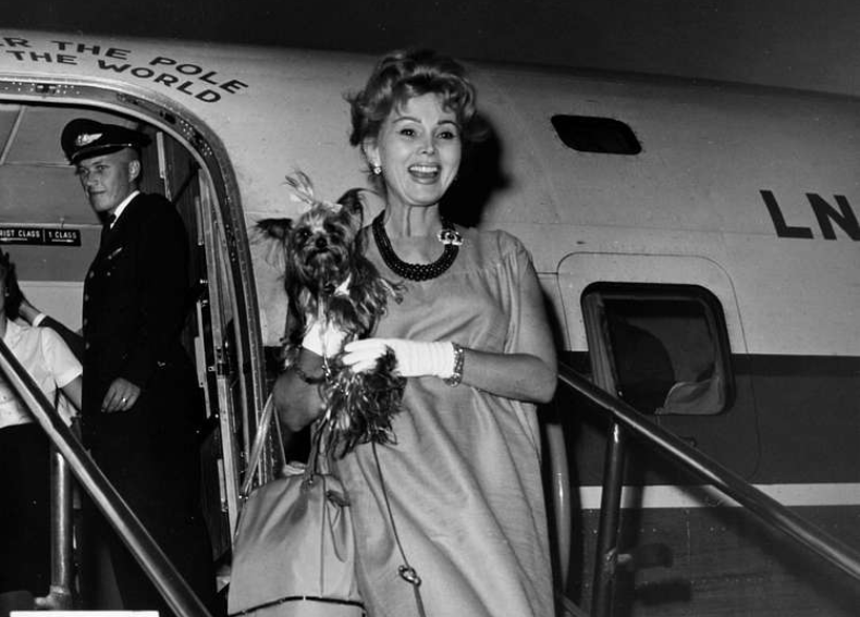 American Actress Zsa Zsa Gabor on a plane