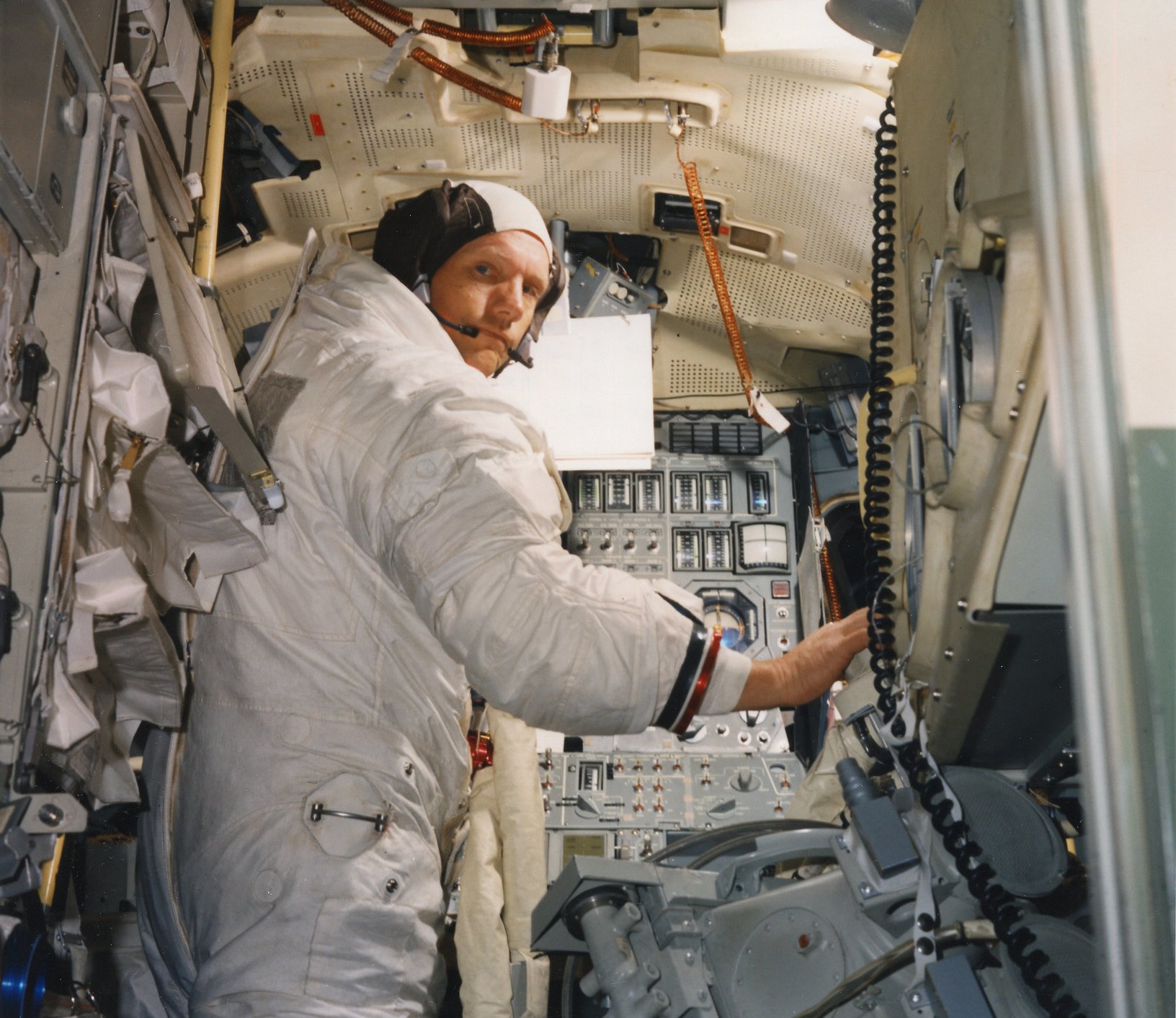 Neil Armstrong in the Lunar Module simulator