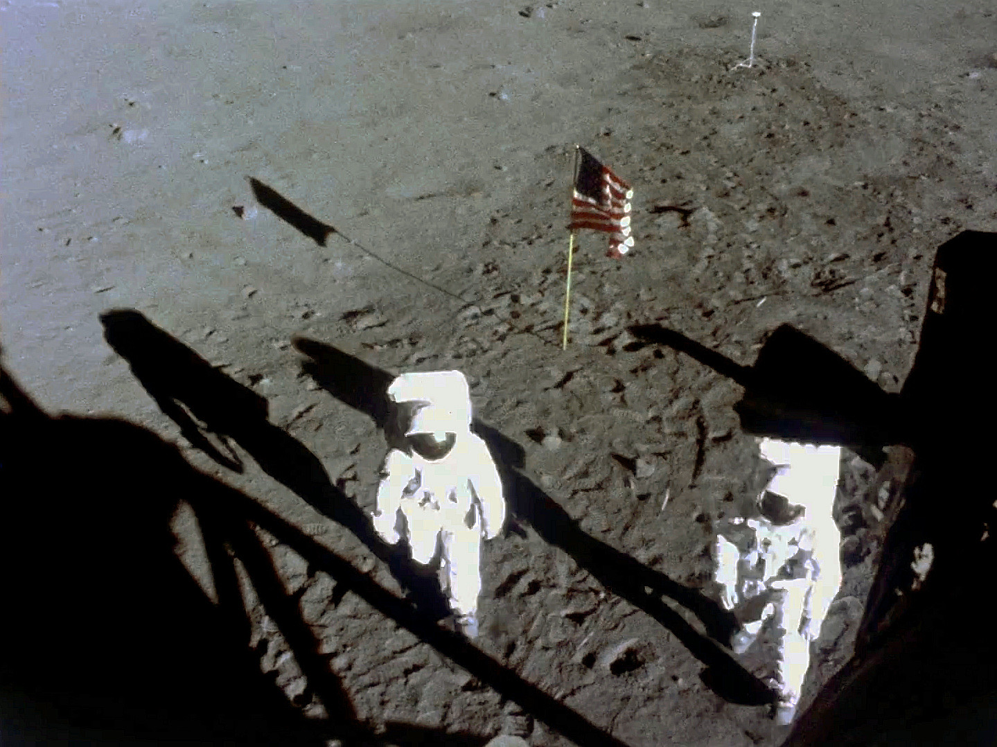 Apollo 11 astronauts during the EVA, just after the phone call from President Nixon