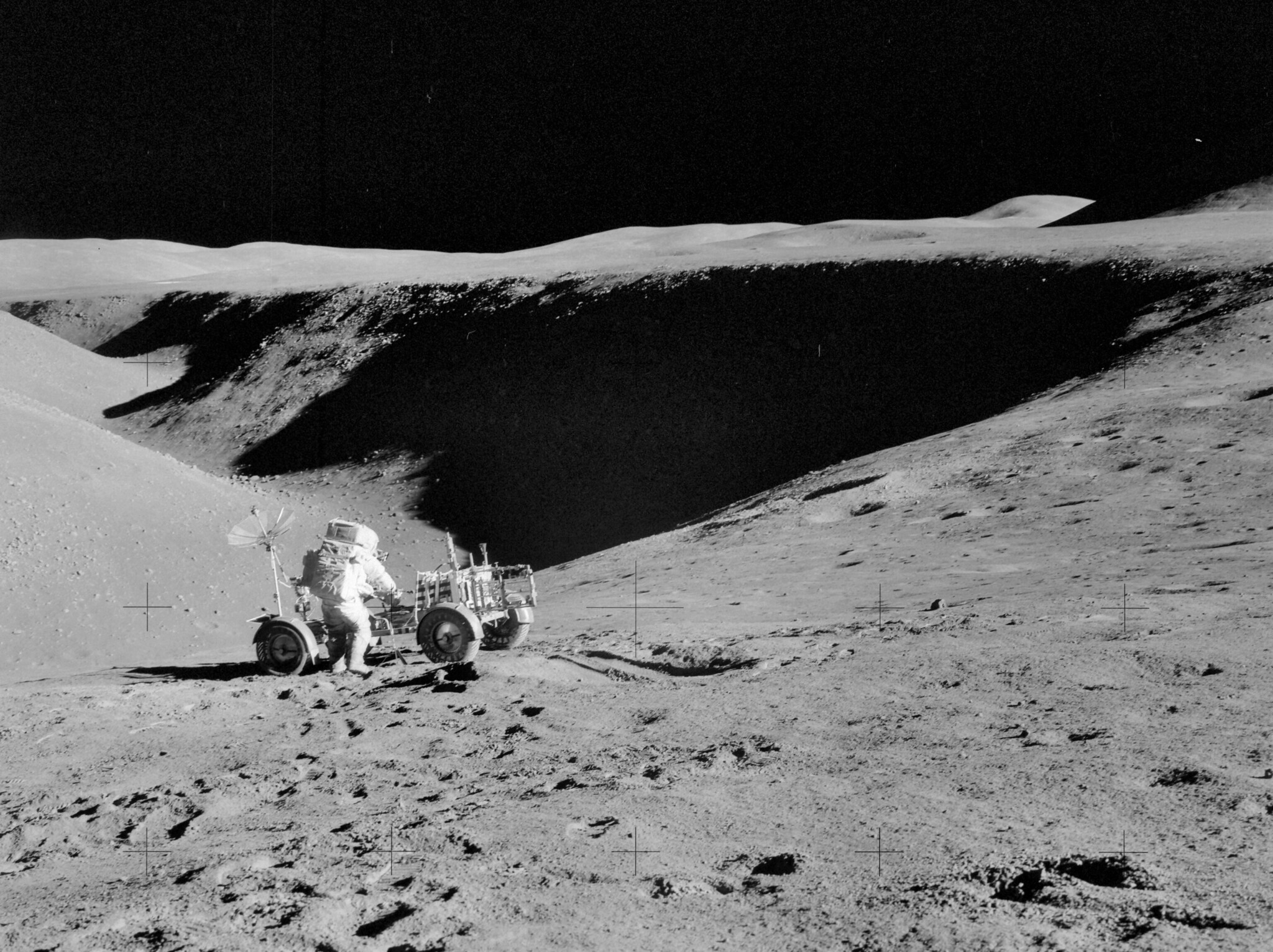 Apollo 15 Commander Dave Scott and the LRV at Hadley Rille