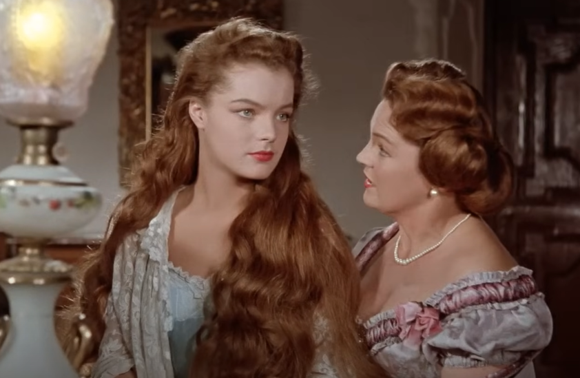 Screenshot from the movie Sissi (1955) showing Romy Schneider and Magda Schneider