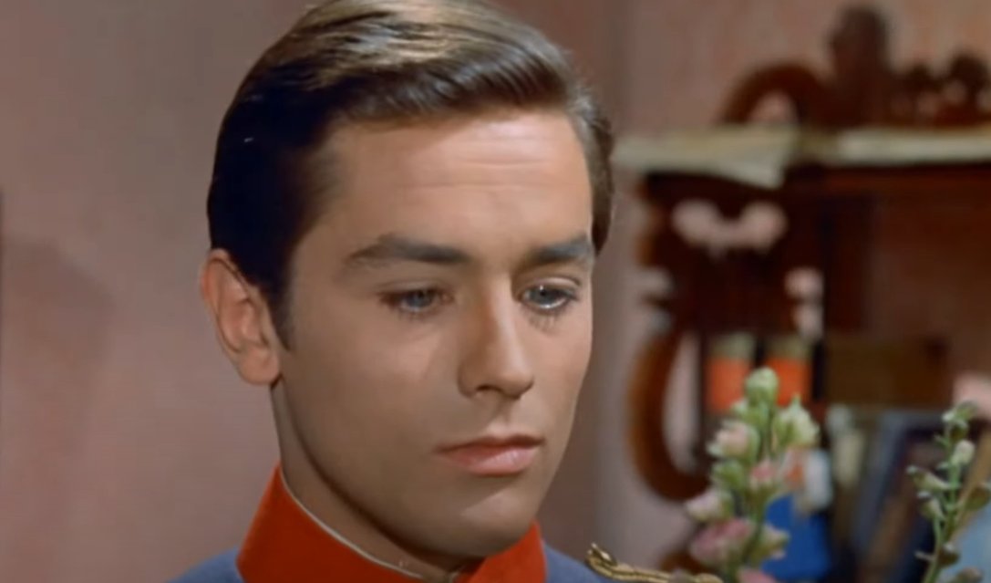 Screenshot from the movie Christine (1958) showing Alain Delon as Franz Lobheiner