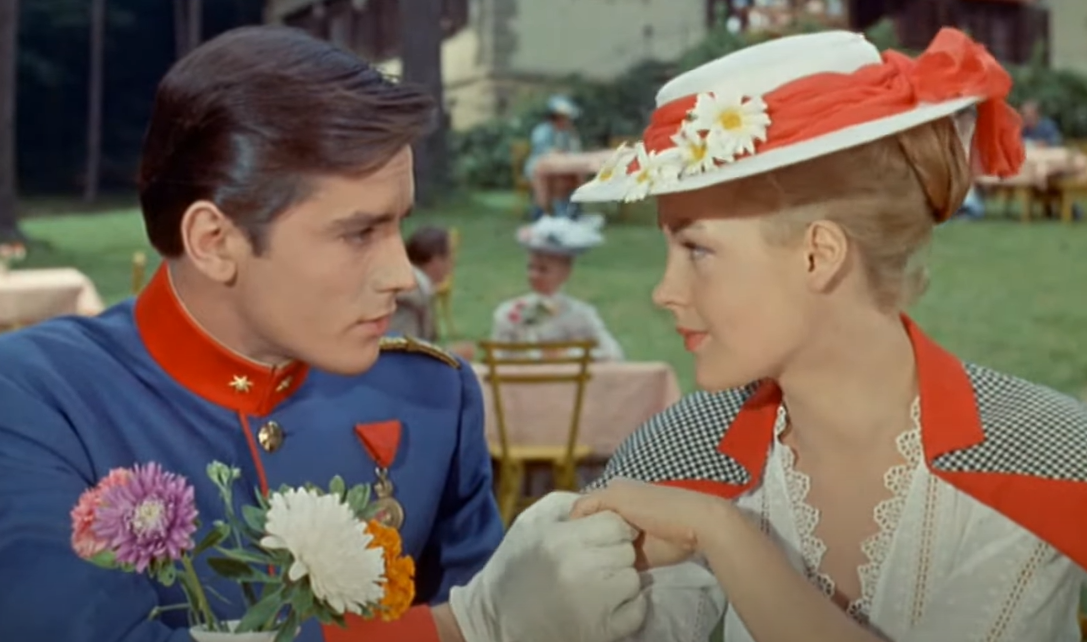 Screenshot from the movie Christine (1958) showing Romy Schneider and Alain Delon