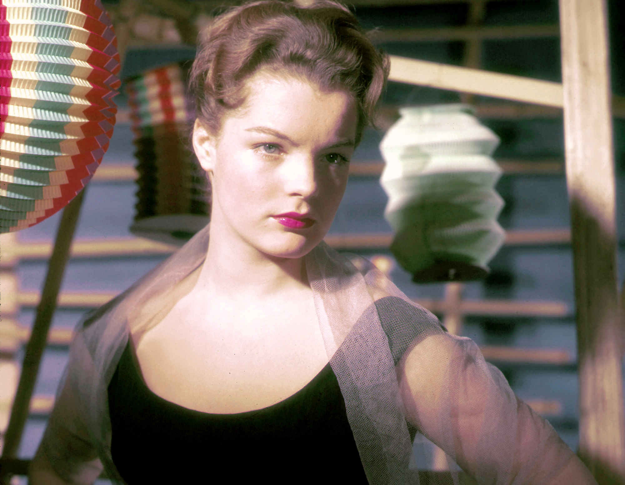 Austrian-born German actress Romy Schneider in black dress