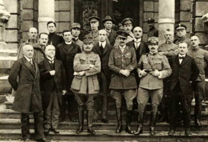 Col. Adrian Carton de Wiart with a delegation