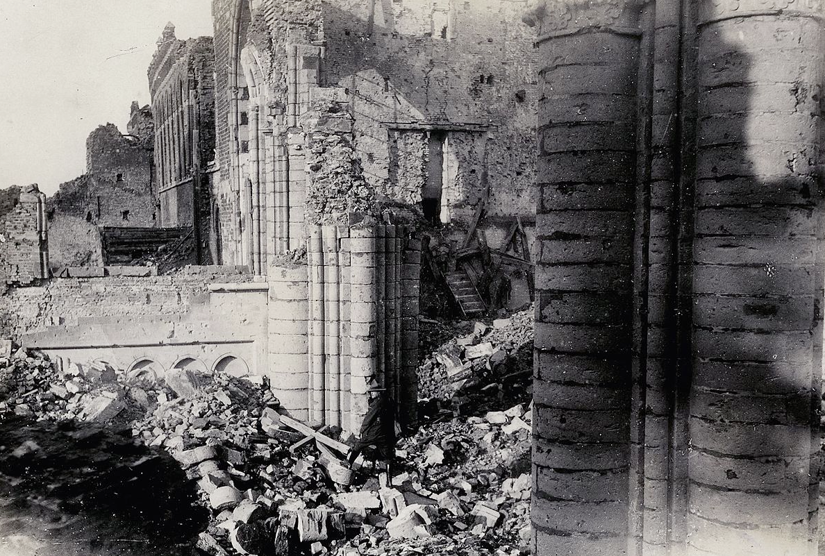 Severely Damaged Ypres Cathedral in Belgium