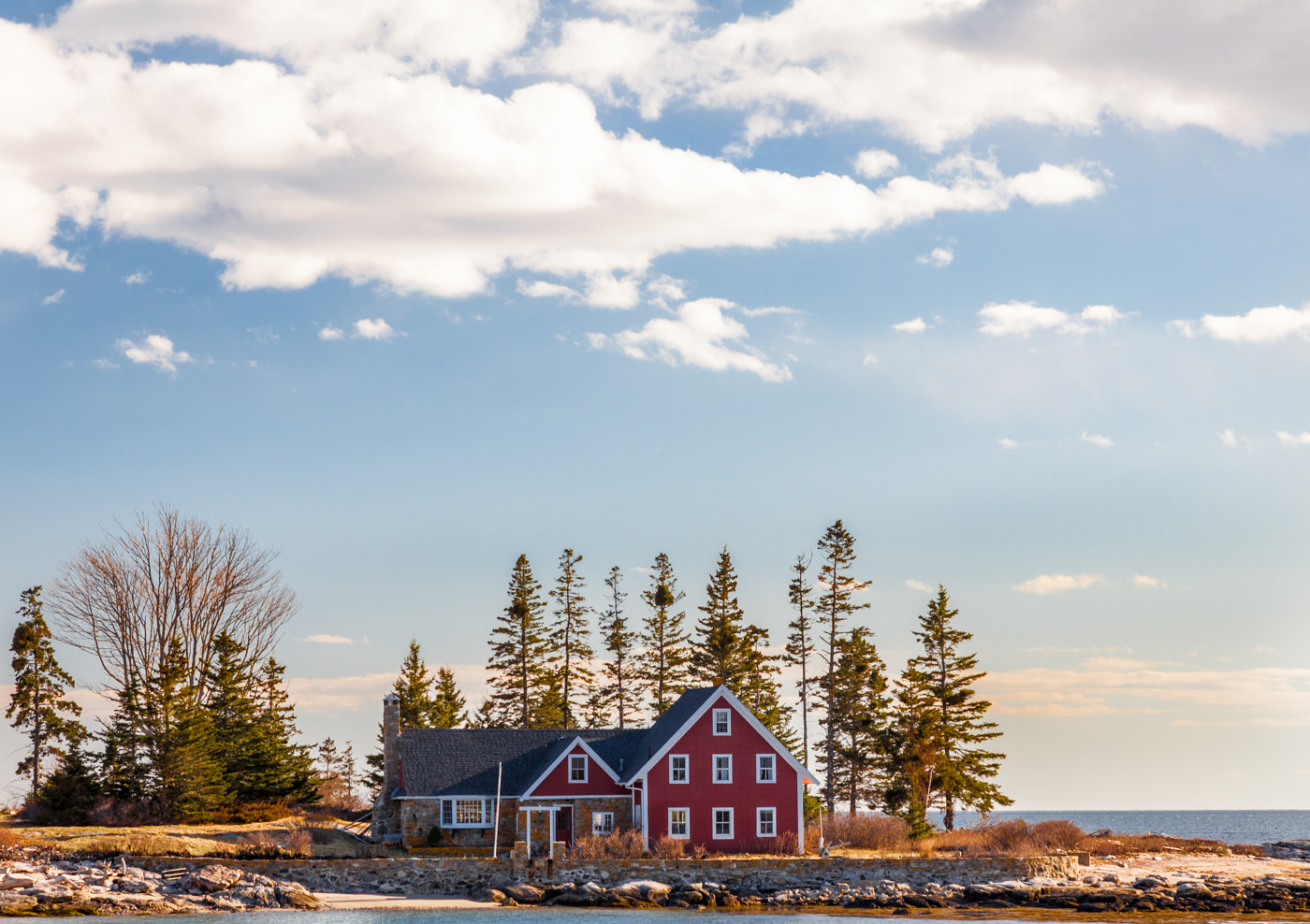 Southport, Maine, shore and red house