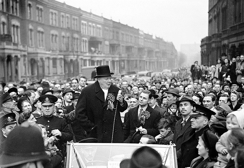Winston Churchill speaking at Blythe Road,